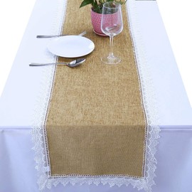 mookaitedecor Satin Lace Table Runner Khaki for Wedding Birthday Party Banquet Home Decor,Rectangular/15 x 75 Inch