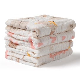 Softan Baby Muslin Burp Cloths, 100% Cotton Baby Washcloths, 6-Layer, Super Absorbent Bath Towel or Burp Cloths for Baby Girl Boy, Great Gift for Newborn Baby, 10 x 20 inch, 4 Pack, Unicorn & Star