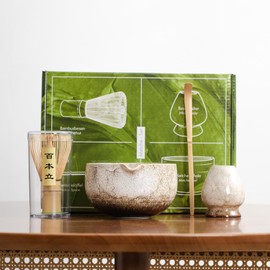 4Pcs Matcha Whisk Set Japanese Tea Ceremony Matcha Set Includes Matcha Bowl with Spout,Ceramic Whisk Holder,Matcha Whisk,Bamboo Matcha Scoop for Tea Culture Lovers White