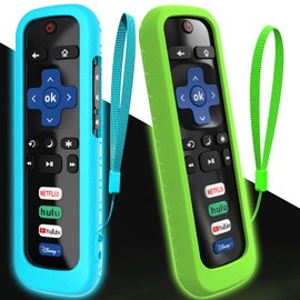 2Pack Cover for Roku Stick Remote, Case Compatible with Hisense TV Controller, Silicone Sleeve for TCL Smart TV Control Holder Glow in The Dark Green Blue
