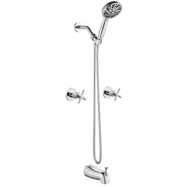 gotonovo 2 Handles Tub Shower Faucet Set,Bathtub Faucet Set with 6 Modes Handheld Spray Shower System with Tub Spout,Shower Head and Handle Set Shower Fixture Wall Mount Polished Chrome