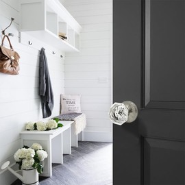 NIZADO (1 Pack) Glass Privacy Door Knobs Interior, Crystal Style Closet Door Knobs Interior in Satin Nickel, No Locking Keyless Door Knobs for Hallways.