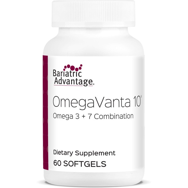 Bariatric Advantage OmegaVanta 10, Omega 3 and Omega 7 Combination EPA DHA Supplement for Overall Cardiovascular Health - Natural Lemon Flavor, 60 Softgels