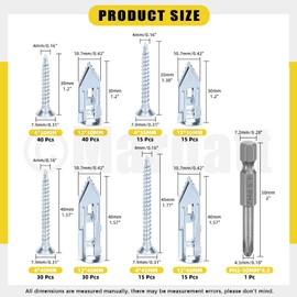 Mardatt 200Pcs[100 Set] Self Drilling Drywall Anchors with Screws, 12x30mm 12x40mm Zinc Plated Steel Wall Anchors and Self Tapping Screw Easy Application No Drill for TV Shelf Strap Cabinet