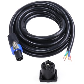 SUNNAREPOON 12 Feet Speakon Cable to Bare Wire, 12 Gauge 4 Wires SpeakON Twist Lock Plug to Open End Cables with NL4MP Socket, for Chuchero, Home Audio, PA, DJ, Stage - 1 Pack 4 Conductors