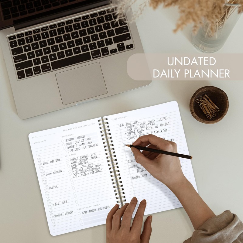 Beautiful Daily Planner And Notebook With Hourly Schedule - Aesthetic
