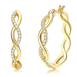 Sllaiss 925 Sterling Silver Hoop Earrings for Women Dainty 12MM 16MM 20MM Twisted Hoop Earrings White Gold Plated Small Huggie Hinged Hoop Earrings Minimalist Jewellery(gold 20mm)