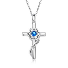 I am a * of God Necklace - 925 Sterling Silver Opal Flower Cross Pendant Baptism Jewelry First Communion Gifts for Women (Dec.)