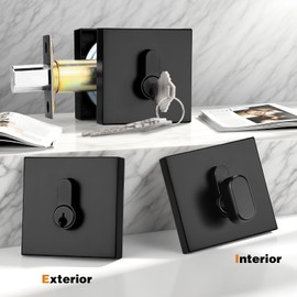 Probrico Single Cylinder Deadbolt Black(Keyed Different),Keyed One Side,Residential Security Square Door Lock for for Entrance Door and Front Gate,1Pack