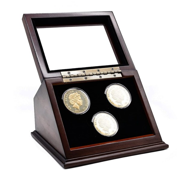Wooden Display Case Box for 3PCs Challenge Coins with Slanted