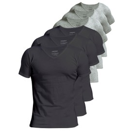 Comfneat Men's 6-Pack Undershirts 100% Cotton Comfy V-Neck T-Shirts (Black+Grey Melange 6-Pack, XXL)