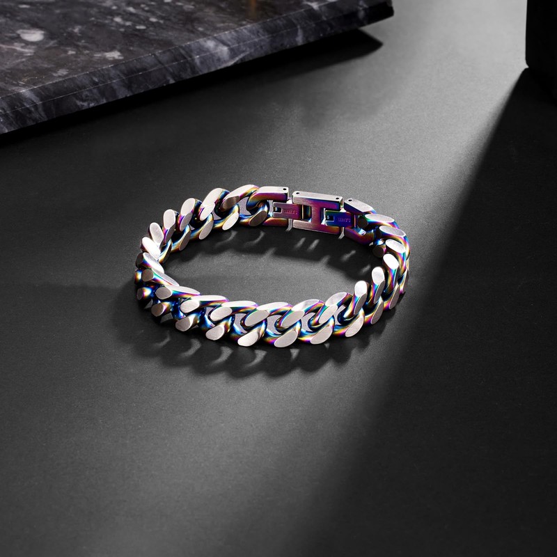 LUCKY2+7 Bracelets for Men-Stainless Steel Fold Over Clasp Cuban Chain