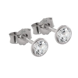NKlaus Pair of Stud Earrings 4.5 mm White Gold 750 Gold 18 Carat Crystal Zirconia White 2609, White Gold