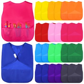Baggyfly 24 Pcs Kids Art Smocks Waterproof Painting Smocks with 3 Pockets Sleeveless Toddler Child Art Aprons Arts Supplies for Kids 3-8 Years, 12 Colors