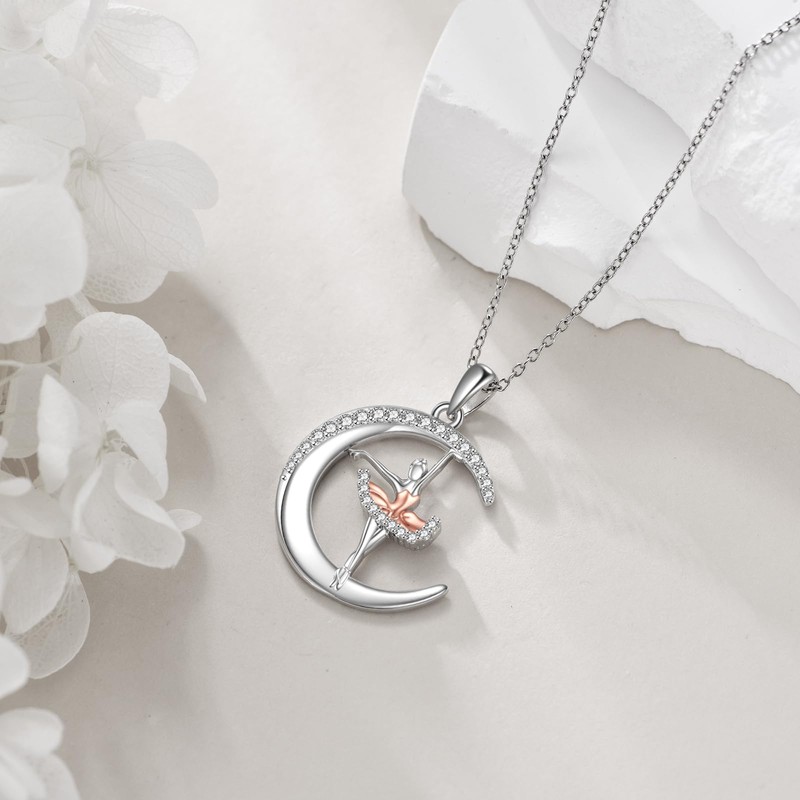 KZX Ballerina Necklace 925 Sterling Silver Ballet Necklace Ballerina Dancer