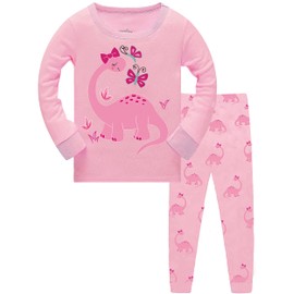 TCWWBB Girls Pyjamas Kids Unicorn Dinosaur Pjs Set Toddler Sleepwear Cotton Long Sleeve Nightwear 2 Piece Outfit Xmas Gift Clothes Age 2-8 Years Old