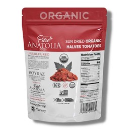 Sun Dried Organic Tomatoes Halves Cut by Pure Anatolia, Resealable Portion Control Packs, Non-GMO, Gluten-Free, Vegan, Unsulfured, Nutrient-Rich, No Preservatives, Pack of 6