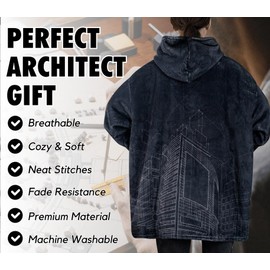 Architect Gifts, Wearable Flannel Architect Blanket Hoodie, Super Soft Warm Cozy with Giant Pocket, Funny Gifts on Birthday and Christmas - One Size Fits Most