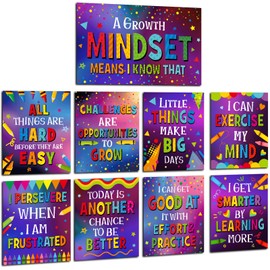 Pasimy 9 Pcs Purple Growth Mindset Poster Grow Your Mindset Bulletin Board Decorations Motivational Positive Saying Classroom Decorations for School Classroom Office Wall Homeschool Educational Decor