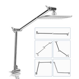 Gugxiom Shower Head Extension, 46 cm Adjustable Shower Arm, Tool-Free Assembly, Chrome-Plated, Shower Extension Arm for Any Shower Angle, G1/2 Universal Connection (Silver)