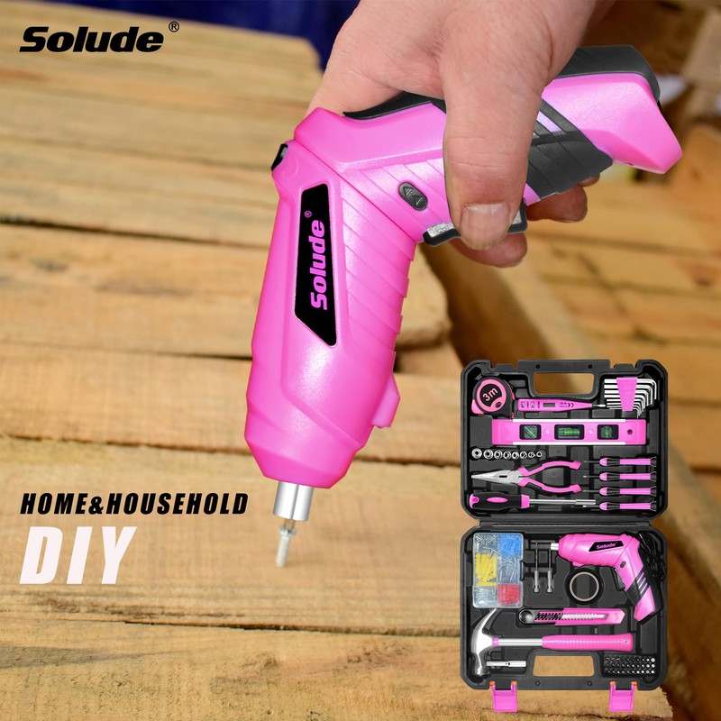 SOLUDE Pink Tool Set,130 Piece Home Tool Kit for Women