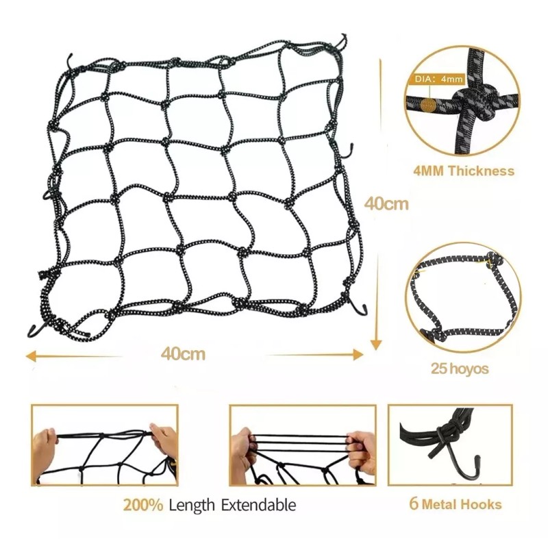 Redes Malla Moto Sujetar Casco Portabulto Cuerda Gancho 3pcs