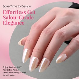 Stbisen Chrome Press on Nails Short Almond, Nude Press on Nails Almond, Fashion Gel Fake Nails, Reusable Glossy Stick on Nails for Women, Glue on Nails Kit,15 Sizes - 30Pcs