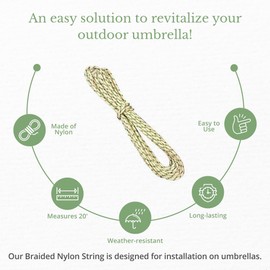 JEJAVU 20’ Braided Nylon String, Replacement Umbrella Rope/Cord, Nylon String for Patio Umbrellas
