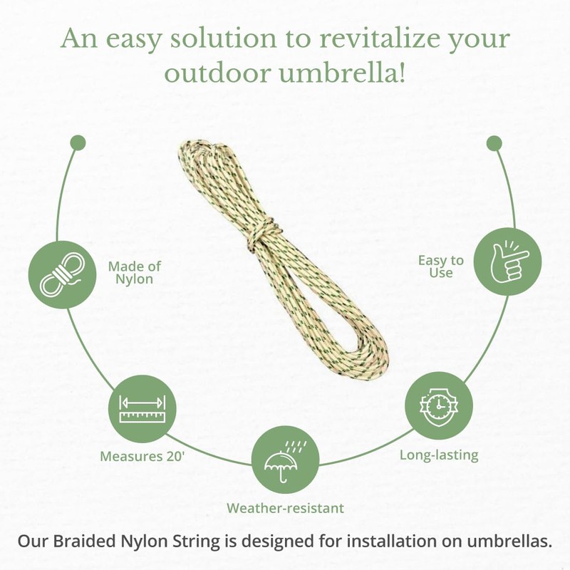 JEJAVU 20’ Braided Nylon String, Replacement Umbrella Rope/Cord, Nylon String
