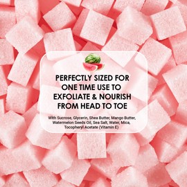 Body Scrub Exfoliator - 12oz WATERMELON Sugar scrub cubes w/Mango Butter & Shea butter- Ultra Hydrating & Moisturizing - All Natural & Organic for all body exfoliation- For hands, arms legs, elbow & foot