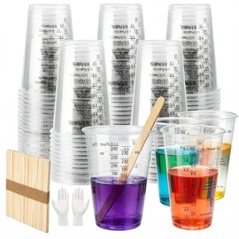 50PCS Plastic Measuring Cups for Resin, 240ml Disposable Paint Mixing Cups, Graduated Liquid Cups for Pigment Mixing,Craft,Kitchen,Lab(with 50 Wooden Sticks)