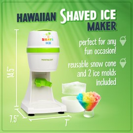 Nostalgia Electric Shave Ice Maker - Tabletop Snow Cone & Slushie Machine - 2 Ice Mold Bowls & 1 Reusable Plastic Cone - Green & White