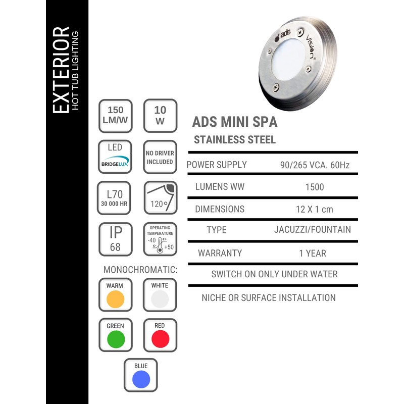 Ads Vision- ADS Mini SPA- Small Submersible Pool Light LED