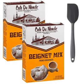 Cafe Du Monde Beignet Mix French Doughnuts Bundle, Includes Two (2) 28 oz Beignets Mix and One Spatula (color may vary)