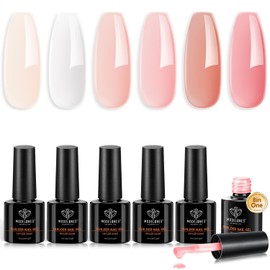 Modelones 8-in-ONE Builder Naill Gel, 6 Colors Pink Clear Builder Gel for Nails, Hard Gel Builder Nail Extension Gel Builder Gel in a Bottle for Nail Starter