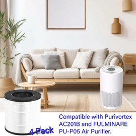 PU-P05/AC201B H13 True HEPA Replacement Filter Compatible with FULMINARE PU-P05 and Purivortex AC201B Air Purifier, 4 Pack