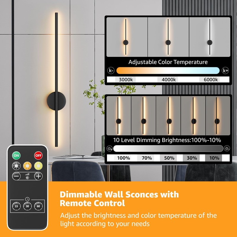LED Battery Operated Wall Sconces 1 Pack with Remote Control,
