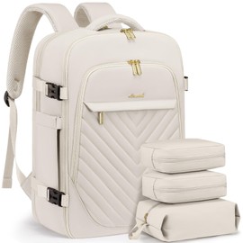 LOVEVOOK Travel Backpack for Women, TSA Personal Item Travel Bag fits 18" Laptop, Carry On Backpack for Weekender Business Hiking, Beige