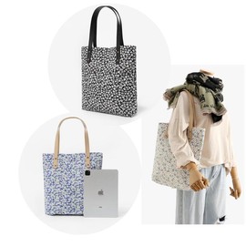 Jeelow Floral Cotton Canvas Tote Handbag with Vegan Leather Handles for Women - Lightweight Shoulder Bag Purse Snap Closure (Black Floral) - Color: Blue Floral