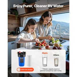 VEVOR RV Water Filter, 4.5 x 10 in Water Filter System with Replaceable Cartridge for RV, Remove Sediments, Chlorine, Bad Tastes, Odors, and Most Contaminants, RV Filter for Campers, Boats