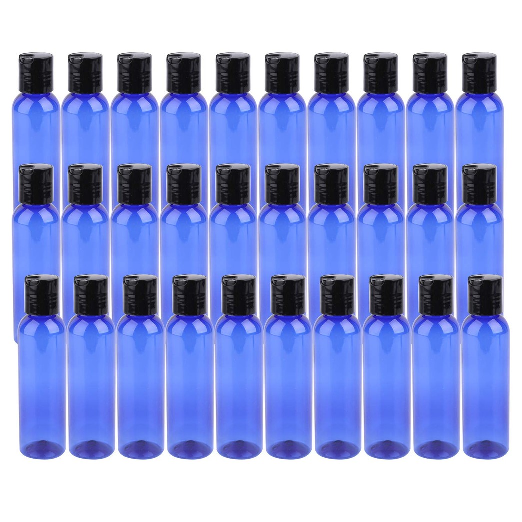 Bekith 30 Pack 4oz Plastic Squeeze Bottles with Disc Top Flip Cap, BPA-Free Blue Refillable Containers For Shampoo, Lotions, Liquid Body Soap, Creams and More