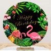 Laeacco 7.2x7.2ft Flamingo Birthday Round Backdrop Cover Summer Tropical Green