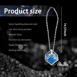 Sylvil Bling Diamond Cube Car Rear View Mirror Charms, Crystal Sun Catcher Hanging Ornament for Automotive, Home Decor, Universal Vehicle Pendant Accessories for Women Girls (Blue)