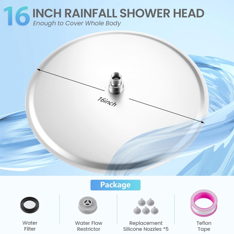 KINLIV 16 inch Ceiling Round Rain Shower Head Brushed Nickel