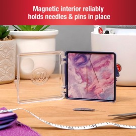 SINGER Magnetic Needle & Pin Compact with Hand Needles: Needle Holder with Sewing Magnifier – Sewing Needle Case for Secure Needle Storage