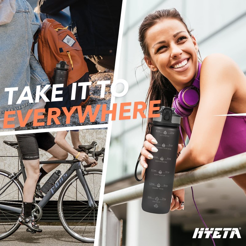 Hyeta 32oz Water Bottles with Straw - Stay Motivated and