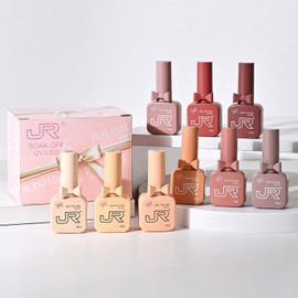 JR 9pcs 15ml gel nail polish set Including Red Pink Nude Gel Polish Kit UV LED Soak Off Polish Home DIY Gift B