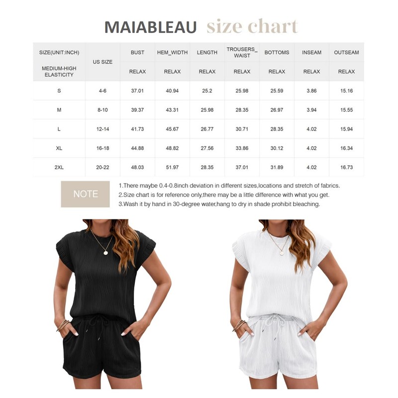 MAIABLEAU Ribbed Matching Pajamas Set Women 2 Piece Short Sleeve