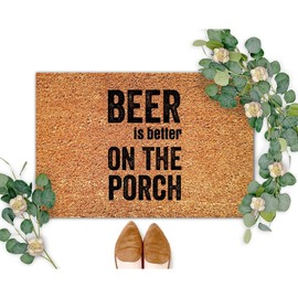 SILYHEART Beer is Better on The Porch Coir Door Mat Bible Verse Doormats Farmhouse Thick Durable Non Slip Mat for Entry Garage Patio High Traffic Areas 16x24in