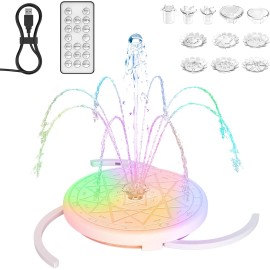 AMZtime USB Fountain Pump with Light & Remote,8 Nozzles for Birdbath,Pool Indoor Outdoor